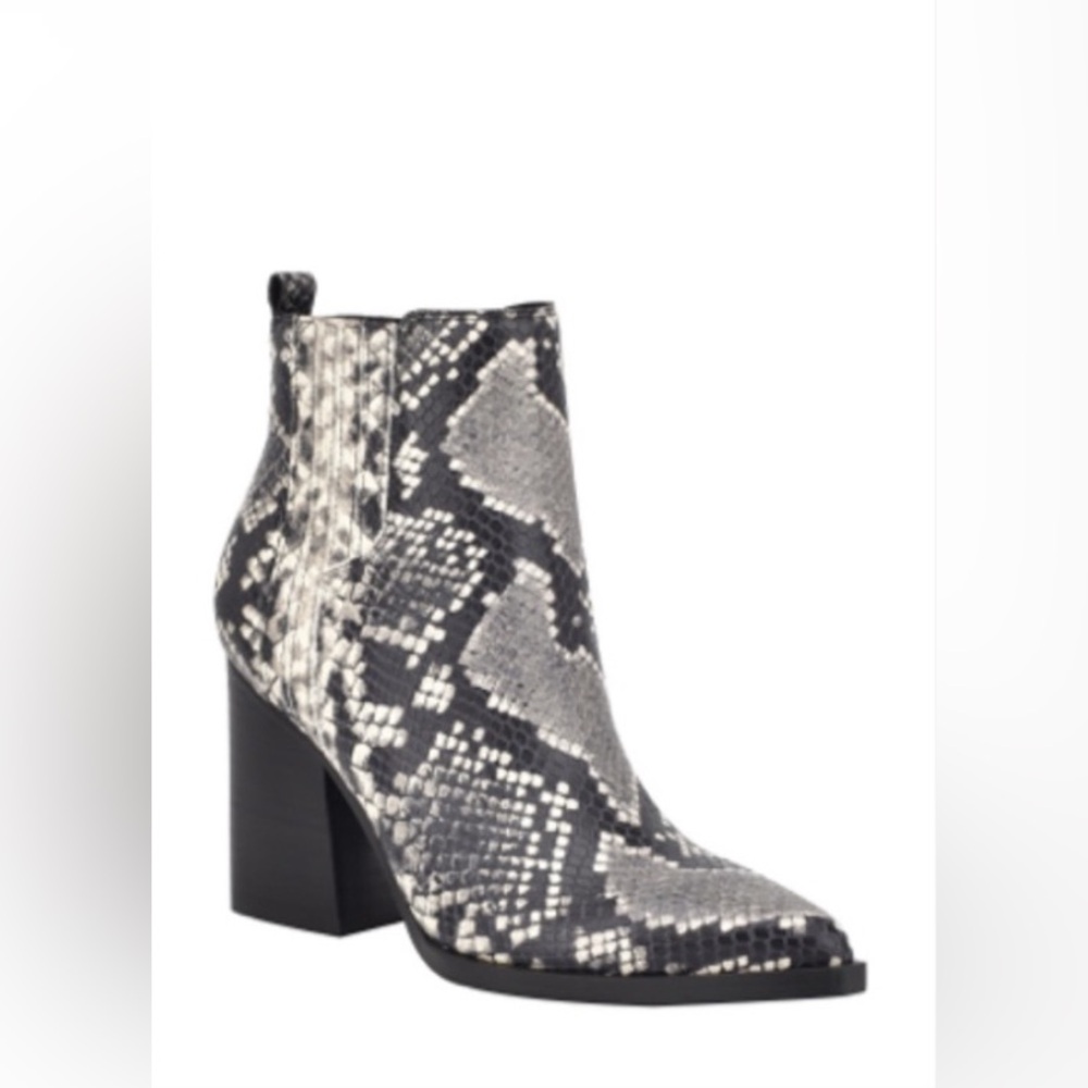 Marc Fisher Snakeskin Ankle Boots - Black and White